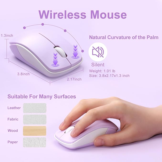 i68 Wireless Typewriter Keyboard and Mouse Combo,Purple Keyboard with 2.4GHz Connection, Cute Retro Aesthetic Design Round Keycaps for Tablet, Phone, PC and Win/Mac/Android(Purple)