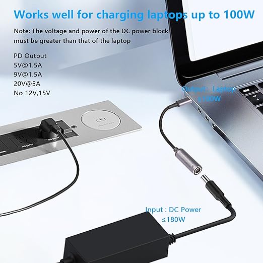 SinLoon PD 100W DC 7.4mm x 5.0mm Female(7.4 x 0.6mm) Input to USB Type C Male Power Charging Cable, 100W DC7450 to Type C Cable with PD Automatic Identification Chip,for Phones,Tablets,Laptops(Blue)