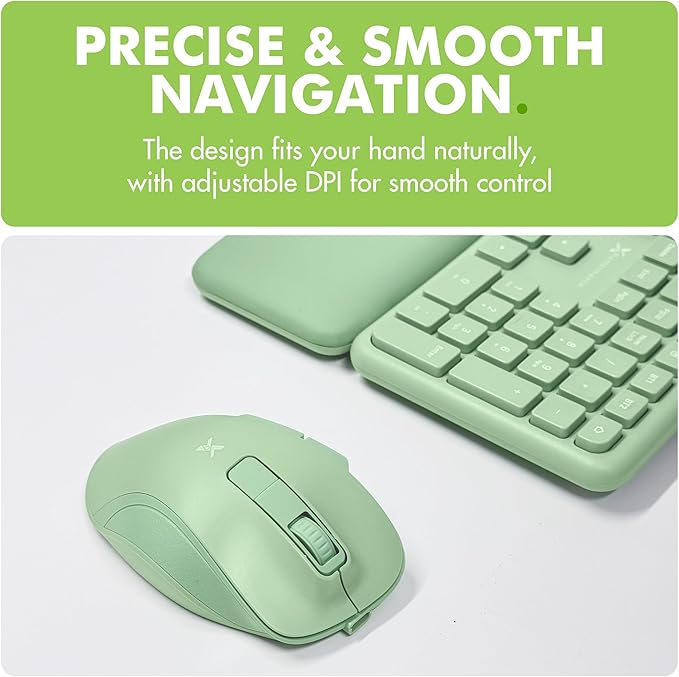 X9 Ergonomic Keyboard and Mouse Wireless Combo - Green Split Keyboard and Mouse Set, Bluetooth/2.4G, Soft Wrist Rest, Rechargeable, Silent Keys, Multi-Device for Laptop, PC, Mac, iOS, Android