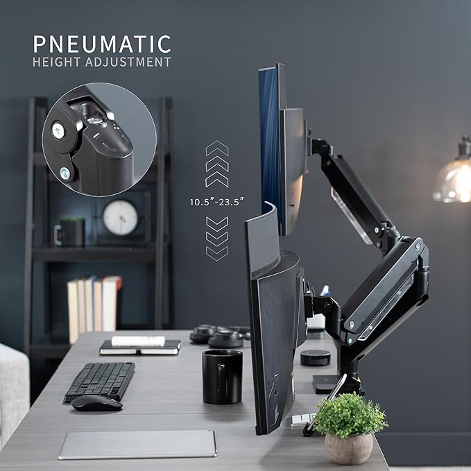 VIVO Premium Aluminum Heavy Duty Arms, Fits 2 Ultrawide Monitors up to 38 inches, Widescreen Dual Monitor Desk Mount with Instant Pneumatic Spring Height Adjustment VESA Stand, STAND-V102G2