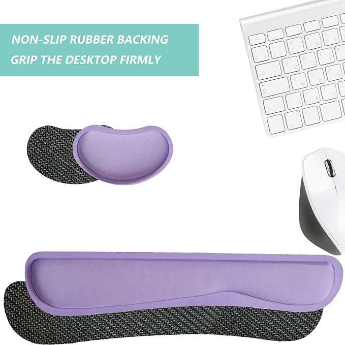 Keyboard Wrist Rest Mouse Wrist Support Set, Memory Foam Wrist Rest Pad for Computer Laptop Keyboard Mouse, Ergonomic Wrist Cushion Support for Typing Pain Relief, Gaming Home Office, Purple