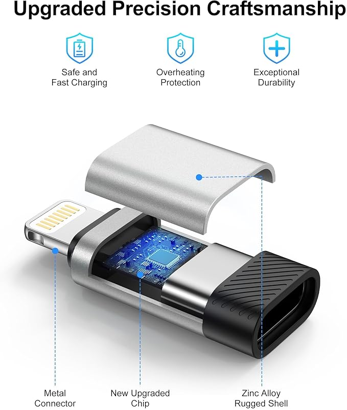 USB C to Lightning Adapter 4 Pack, Fast Charging & Data Sync USB-C Female to Lightning Male Converter for iPhone 14 13 12 11 Pro Max XR X, iPad, AirPods, Type C to Lightning Adapter – No Headphone/OTG