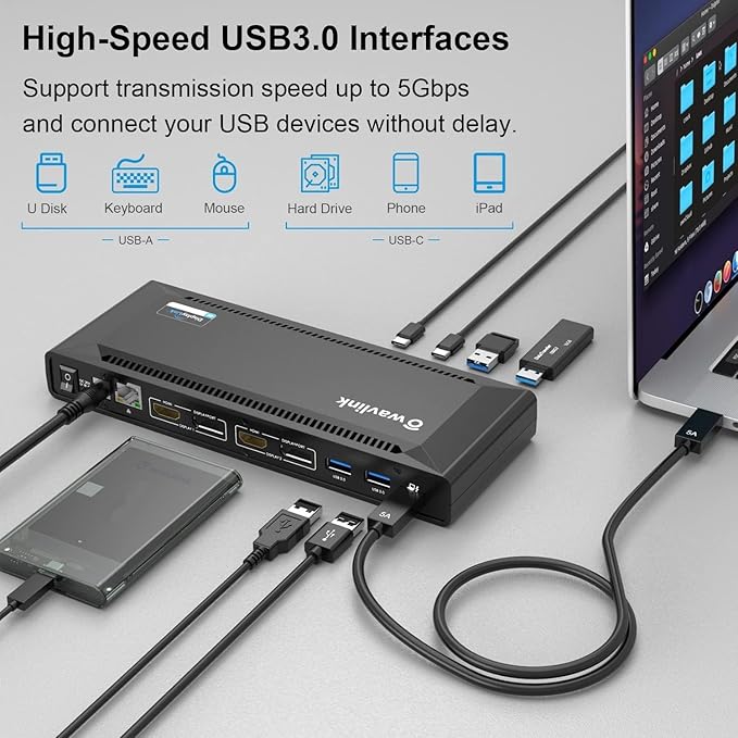 WAVLINK 4K Universal USB C Docking Station Dual Monitors, Displaylink Dock, 100W PD Charging for MacBook M1/M2, Thunderbolt 4/3, USB-C Windows Mac, 2 DisplayPort & 2 HDMI, Ethernet, Audio