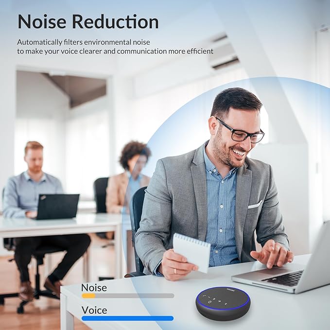 Conference Speakerphone – 3 AI Noise Reduction Mics, 360° Clear Voice, 12H Battery, Bluetooth & USB-C, Perfect for Home & Office Meetings