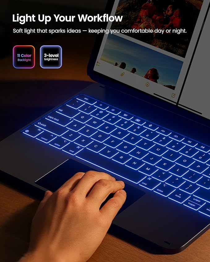 typecase Edge+ Keyboard Case for iPad Pro 13-inch (M5/M4, 2025/2024), Space Black Keyboard with 11-Color Backlight, Multi-Mode, Removable Black Back Case, Magnetic Floating Stand, Larger Trackpad