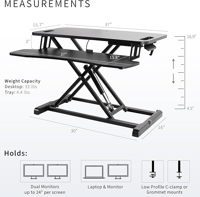 VIVO 38 inch Desk Converter, K Series, Height Adjustable Sit to Stand Riser, Dual Monitor and Laptop Workstation with Wide Keyboard Tray, White, DESK-V037KW