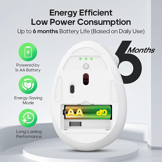 Ergonomic Vertical Mouse,Wireless Bluetooth 5.0 and 2.4G Mouse,Silent Click,60% Reduced Wrist Pressure,3 Adjustable DPI for PC,Mac,Laptop,Computer,Home,Office Use (White)