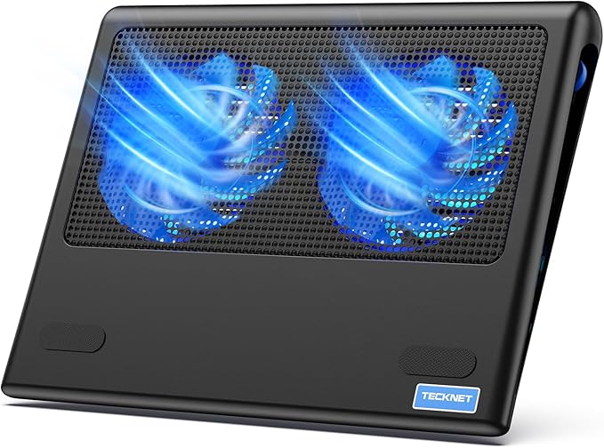 TECKNET Laptop Cooling Pad - 12"-15.6" Laptops Cooler, Powerful Cooler and Ultra Quiet for Gaming Laptops Pad, 2 Wind Speed Adjustable, USB A & C Powered Cooler Stand with Laptop Fan LED (Blue)