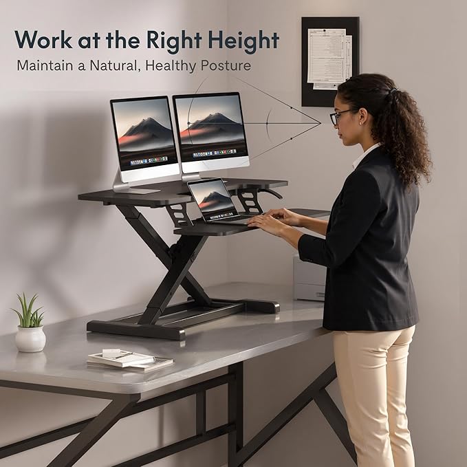 FLEXISPOT Standing Desk Converter 36" Desk Riser, Height Adjustable Desktop Riser Sit Stand Computer Workstation, Spacious Stand Up Desk Converter for Laptop Keyboard and Monitor Setup, Black