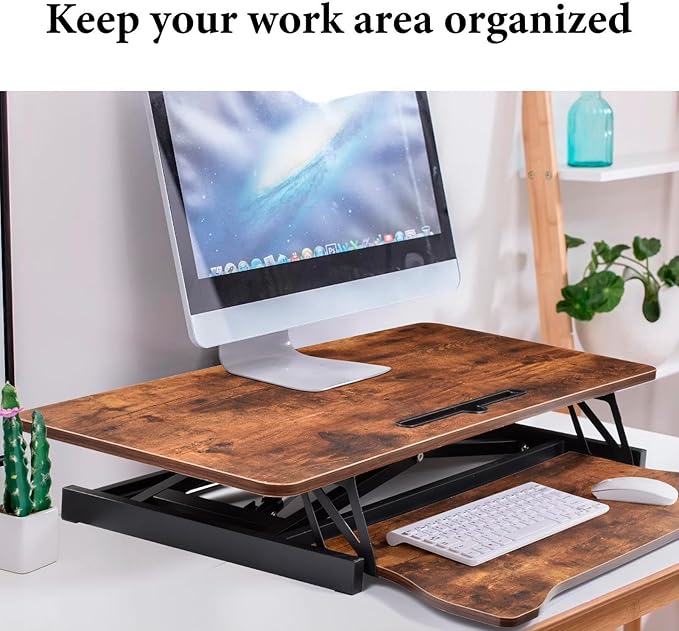 37" Desk Converter, Height Adjustable Stand Up Desk Converter, 2 Monitor Standing, Sit to Stand, Quick Sit to Tabletop, Riser Workstation with Wide Keyboard Tray