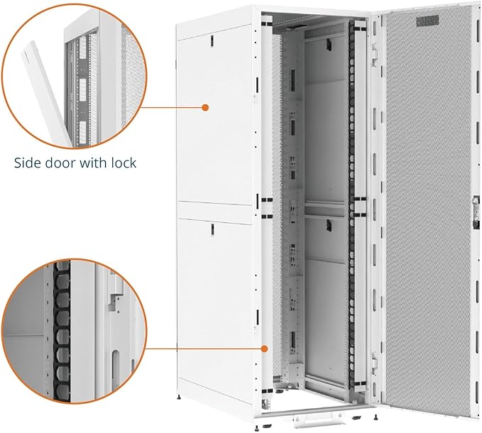 Tecmojo 48U Server Rack Cabinet - PRE-Assembled 32inch Width 48inch Depth IT Network Equipment Cabinet Rack Enclosure with Casters - 3000lbs Weight Capacity, White