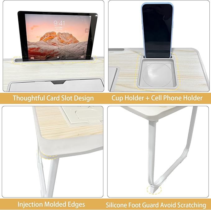 Laptop Desk for Bed, Adjustable Laptop Stand with 6 Different Angles, Portable Lap Tray Table with Storage Drawer and Cup Holder, Laptop Bed Desk Tray for Eating Working Writing Reading (Yellow)