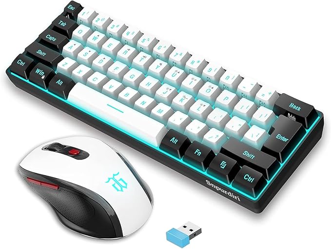 Snpurdiri 2.4G Wireless Gaming Keyboard and Mouse Combo, Include Mini 60% Merchanical Feel RGB Backlit Keyboard, Ergonomic Vertical Feel Small Wireless Mouse(Black and White)