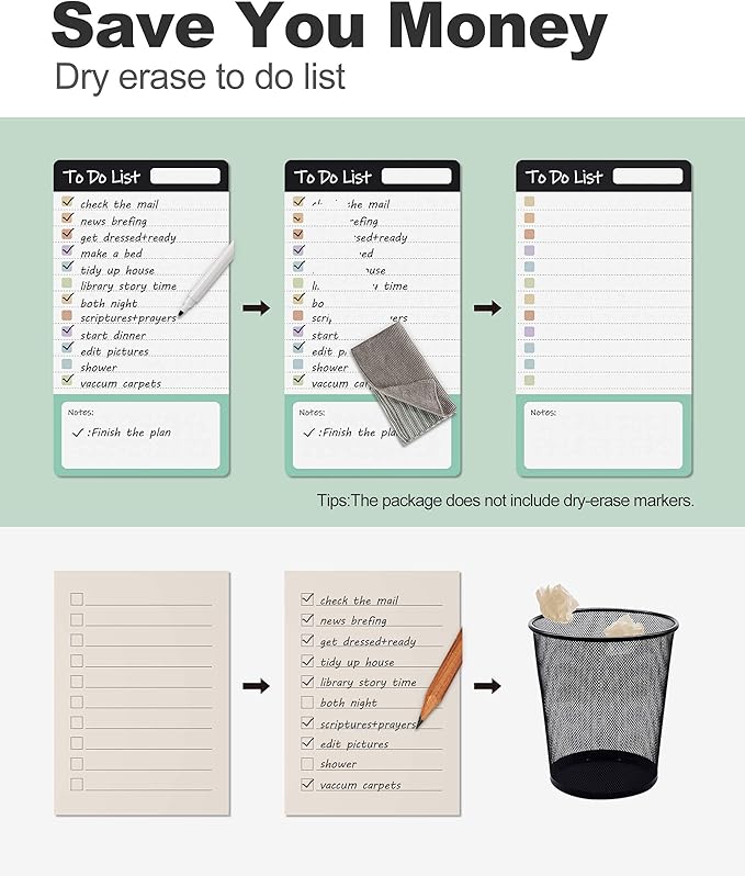 Dry Erase to Do List Sticky Notes| 8pcs Premium Daily Planner White Board| Chore Chart Checklist Notepad| Lined Task Todo Memo Pad| Removable Suitable for Home,Office,Refrigerator,Desk