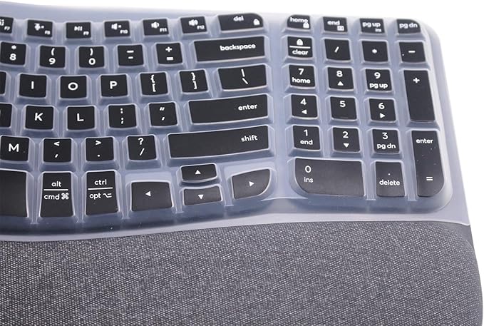 Silicone Keyboard Skin Cover Compatible for 2023 Logitech Wave Keys Wireless Ergonomic Keyboard & Logitech Wave Keys MK670 Keyboard Protector (Black)