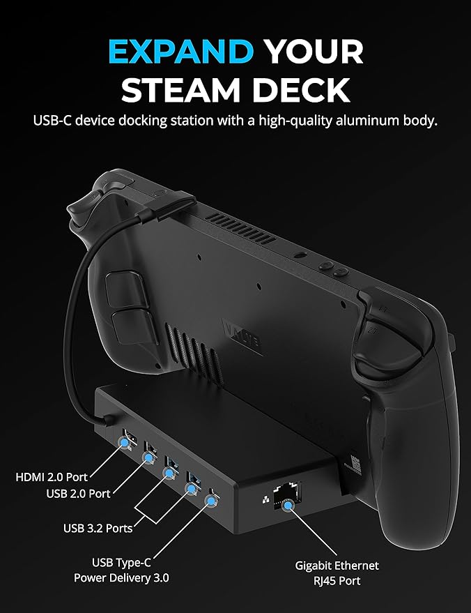 SABRENT Docking Station Compatible with Steam Deck, 7-in-1 Dock with M.2 SSD Slot, HDMI 2.0 4K@60Hz, Gigabit Ethernet, Dual USB-A 3.2 and Single USB 2.0 Ports with 90W USB-C Charging Port