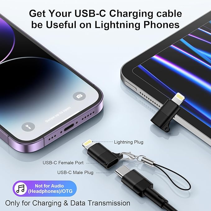 3 Pack USB C to Lightening Adapter, Male to USB Type C Female Cable Adapter Connecter, Fast Charging Data Sync Converter, Not for Audio/OTG (Black)