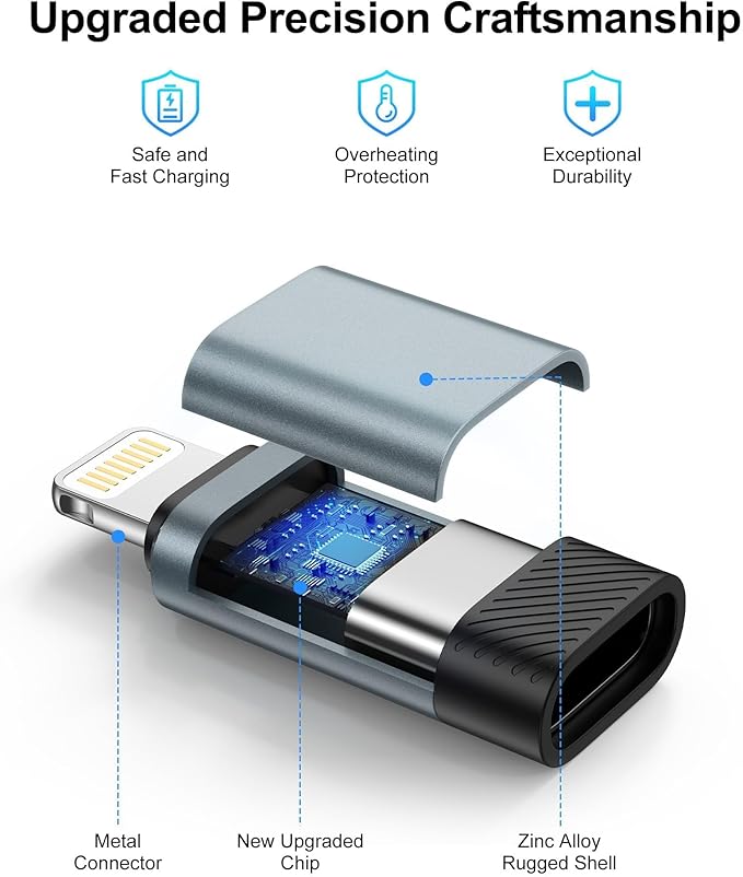 USB C to Lightning Adapter 4 Pack, USB-C Female to Lightning Male Converter for iPhone 14 13 12 11 Pro Max Plus XR SE, Fast Charging & Data Sync Type C to Lightning Adapter for AirPods (No Audio/OTG)