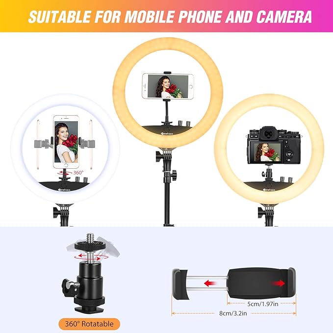 Ring Light with Tripod Stand, Yesker 14 Inch LED Ringlight Kit with Phone Holder Adjustable Color Temperature Circle Lighting, Led Photo Beauty Ring Lights for Camera for Vlog, Makeup, Video Shooting