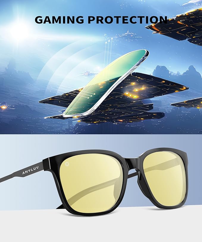 ANYLUV Blue Light Glasses for Men, Lightweight Computer Gaming Glasses, Stylish Anti Eyestrain Blue Light Blocking Men