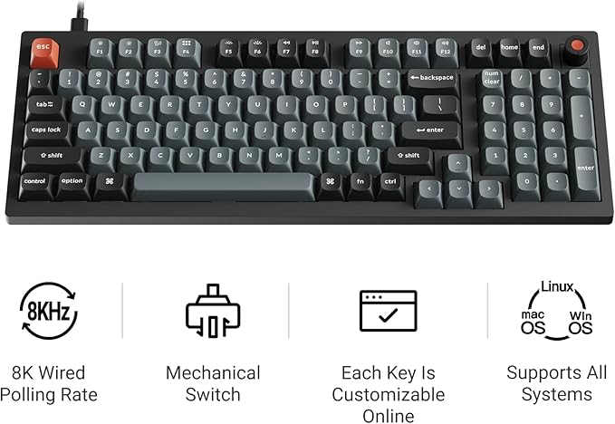 Keychron V5 8K 96% Compact Mechanical Keyboard, 8000 Hz Polling Rate Hot-Swappable QMK/VIA Programmable Wired Keyboard with Numpad & Knob, RGB Backlit, Ergonomic for Mac Windows Linux-Banana Switch