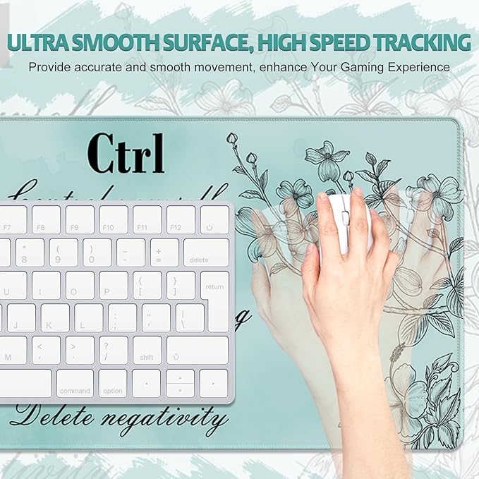 Desk Mat for Keyboard and Mouse, Large Mouse Pad for Desk, Non-Slip Keyboard Pad, Computer Mats for Desktop, Cute Pad with Stitched Edges for Office, Gaming I Mint Green Ctrl Alt Del