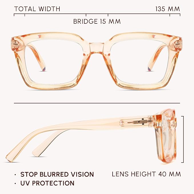 IBOANN Oversized Blue Light Glasses for Woman, Funky Fashion Glasses With Preppy Look, Reduce Screen Fatigue Computer Glasses