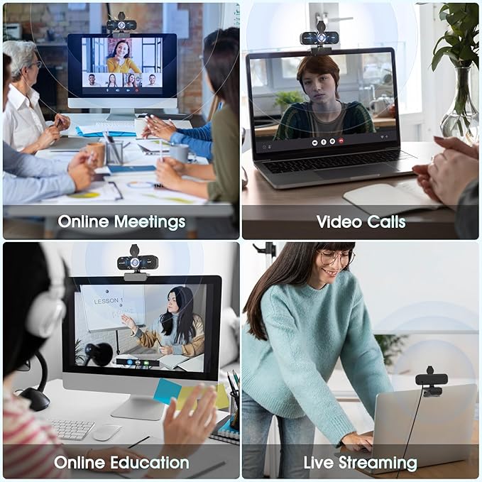 1080P Full HD Webcam with Noise-Canceling Mic, Auto Light Correction, Privacy Cover and Wide Angle Lens, Plug & Play USB Camera for Laptop/Desktop/PC/Mac, Compatible with Zoom/Skype/Teams/Streaming