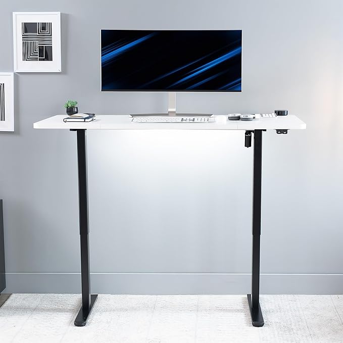 VIVO Electric 60 x 30 inch Stand Up Desk, Height Adjustable, White Top Black Frame, Home and Office Furniture Sets, DESK-KIT-0B6W