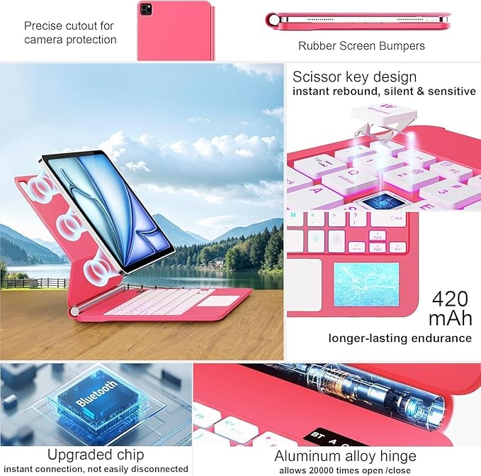 Keyboard Case for iPad Air 13 inch (M4/2026 /M3 2025/M2, 2024),iPad Pro 12.9 inch (3/4/5/6th Gen)，Magic-Style Magnetic – Floating Cantilever Stand – Backlit Keyboard Case with Multi-Touch Trackpad