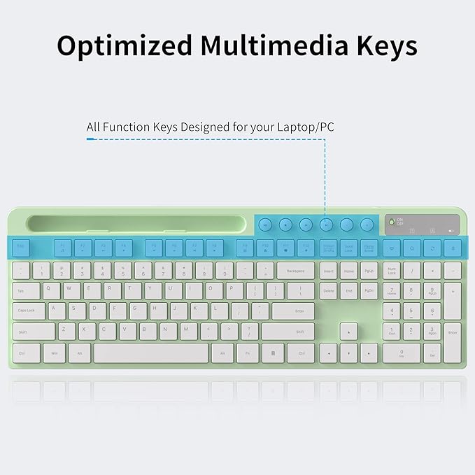 Wireless Keyboard and Mouse Combo, MARVO 2.4G Ergonomic Wireless Computer Keyboard with Phone Tablet Holder, Silent Mouse with 6 Button, Compatible with MacBook, Windows (Green)