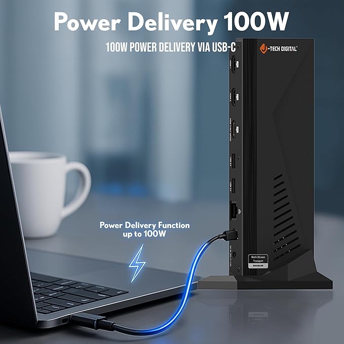 J-Tech Digital 14 in 1 Docking Station up to 4K 60Hz, 3X HDMI, 6X USB, Ethernet, SD/TF, 100W PD, Audio/Mic - Compatible with macOS/Windows, Supports SST/MST (Driver Required)