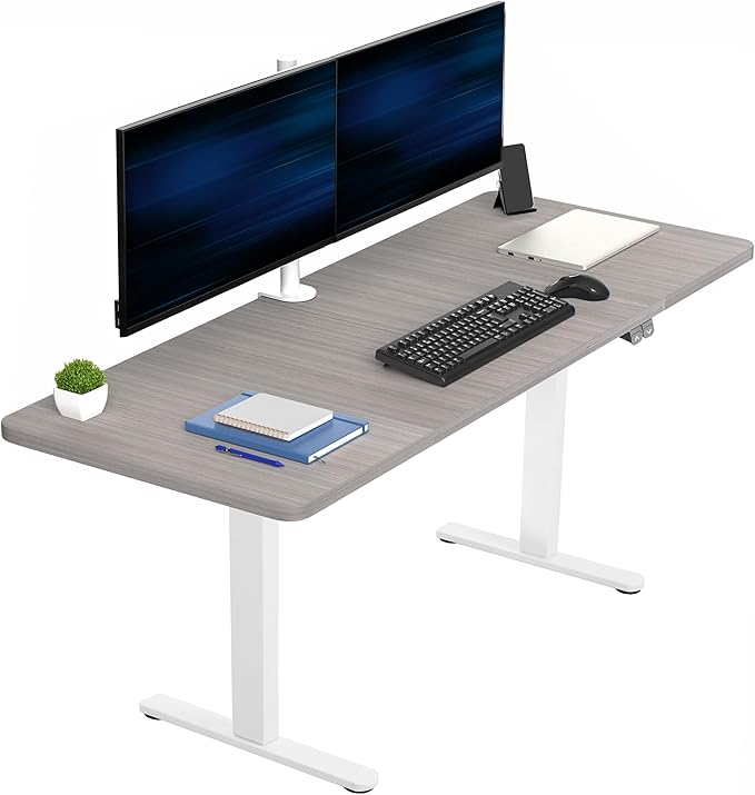 VIVO Electric 60 x 24 inch Stand Up Desk, Height Adjustable, Dark Gray Top, White Frame, Home and Office Furniture Sets, DESK-KIT-W06G