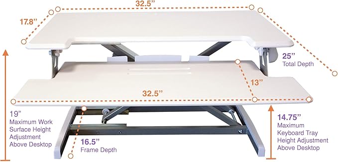 Victor High Rise DCX610W Height Adjustable Compact Desk with Keyboard Tray Standing Desktop Converter, 33 Inches, White