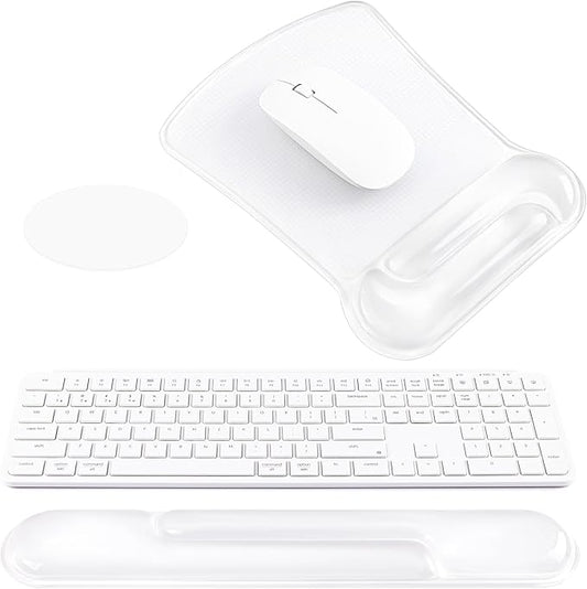 Ospelelf Clear Mouse Pad with Wrist Rest and Ergonomic Gel Keyboard Hand Wrist Set, Support for Typing Gaming, Relieve Wrist Pain, Cool & Easy to Clean, for Office, Programmer, Home Computer Use