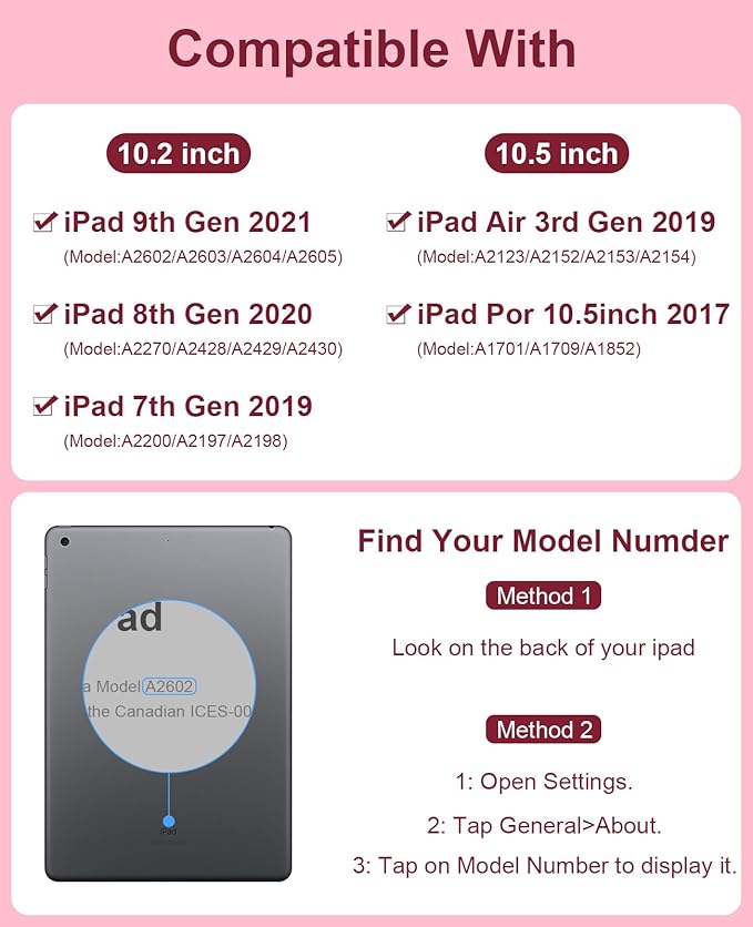 iPad 9th Generation Case with Keyboard 10.2 Inch 2021/2020/2019 Wireless BT Detachable Folio Cover with Pencil Holder for iPad th Gen/8th Gen/7th Gen/iPad Pro 10.5" (Pink)