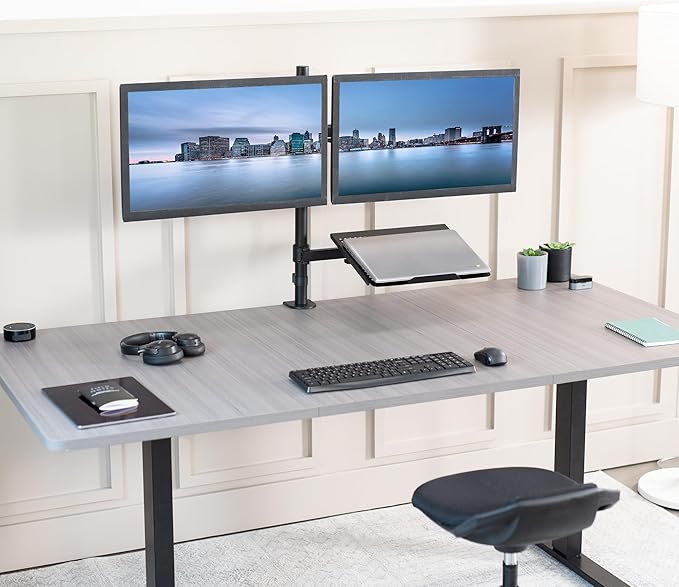 VIVO Laptop and Dual 13 to 27 inch LCD Monitor Stand up Desk Mount, Tall Adjustable Stand, Fits Laptops up to 17 inches, Black, STAND-V012J