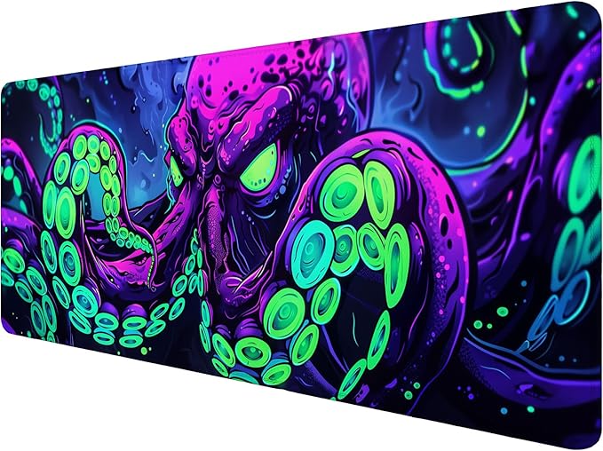 Octopus Desk Mat Gaming Mouse Pad Neon Cthulhu Monster Cool XL Mouse Pad Large Mousepad Extended Laptop Keyboard Mat Gaming Desk Pad Mouse Mat Office Computer Keyboard Laptop Home 35.4"x15.7"