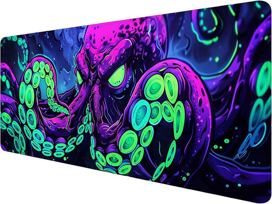 Octopus Desk Mat Gaming Mouse Pad Neon Cthulhu Monster Cool XL Mouse Pad Large Mousepad Extended Laptop Keyboard Mat Gaming Desk Pad Mouse Mat Office Computer Keyboard Laptop Home 35.4"x15.7"