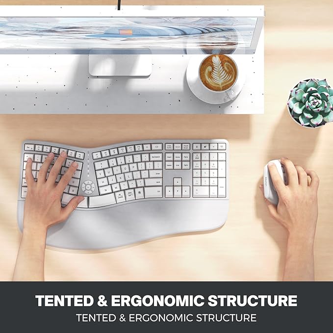 MEETION Ergonomic Keyboard and Mouse, Wireless Keyboard with Vertical Mouse, Split Curved Keyboard with Wrist Rest, Natural Typing Rechargeable Full Size, Windows/Mac/Computer/Laptop, Gray