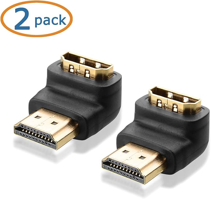 Cable Matters 2-Pack Right Angle HDMI Adapter with 4K 60Hz and HDR Support, 90 Degree HDMI Right Angle Adapter, Black