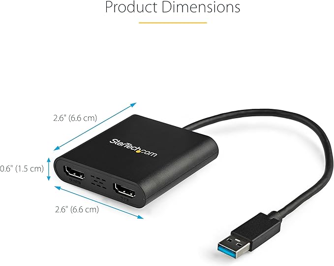 StarTech USB-A 3.0 to Dual HDMI Adapter for Windows, Dual Monitor USB to 2x HDMI Display Converter, 4K 30Hz + 1080p 60Hz, Extend or Mirror Multi-Screen Setup