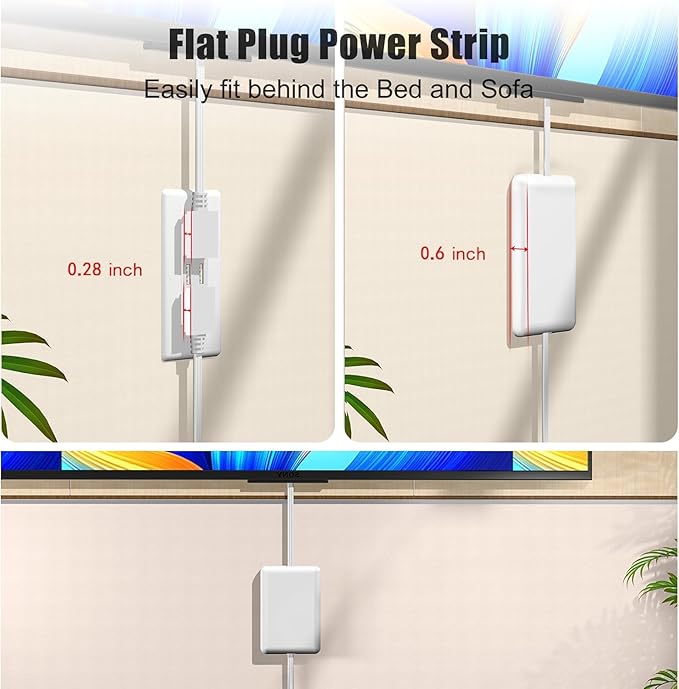 Dual 6FT Ultra-Thin Outlet Concealer, Universal Size Outlet Cover 6FT Twin Extension Cord with 3 Outlets Each Side, Ideal for Home Appliances on Opposite Sides of a Wall Outlet