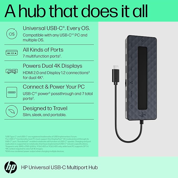 HP Universal USB-C Multi Port Hub, Black