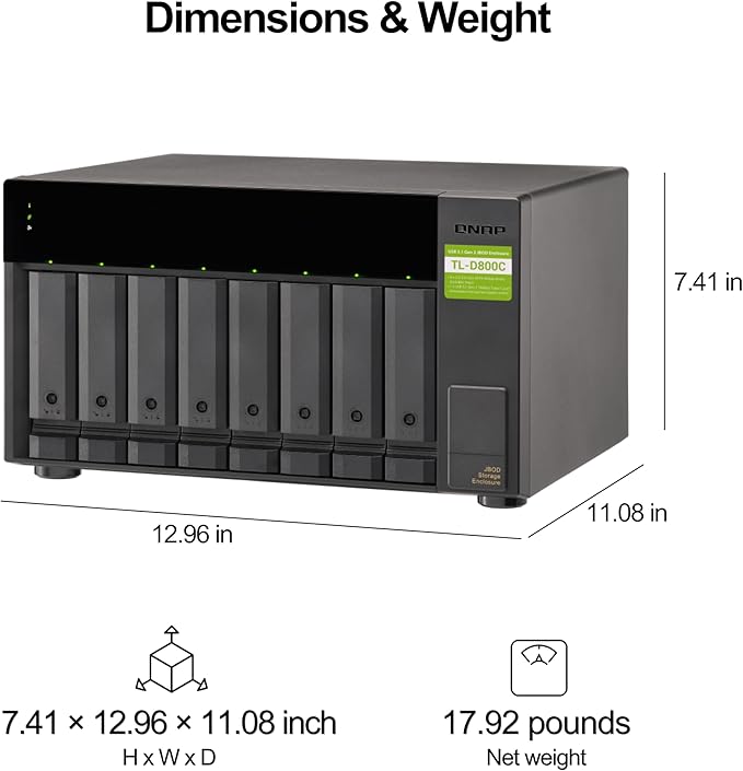QNAP TL-D800C 8 Bay Desktop JBOD Storage Enclosure with USB 3.2 Gen 2 Type-C Connectivity