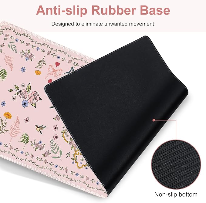 Romantic Pink Floral Mouse Pad, XXL Large Desk Mat Extended Reading Desk pad, 4PCS Non-Slip Rubber Base Computer Big Mousepads for Work, Game, Office, Home Decor Gifts Accessories I Cute Collection