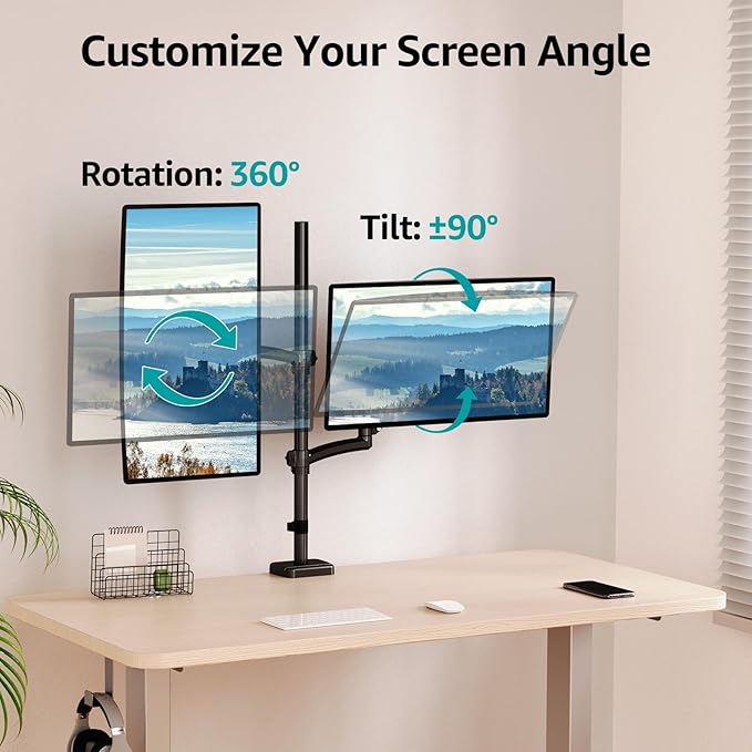 MOUNT PRO Vertical Dual Monitor Mount, Stacked Monitor Stand for 2 Computer Screens up to 32 inches, Fully Adjustable Full Motion Display Desk Mount, Each Arm Holds up to 17.6lbs, VESA Mount