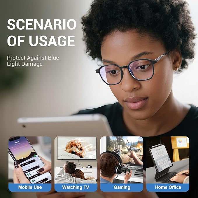 Blue Light Glasses for Men Women, 99% Blue Light Blocker, UV Protection. Ideal for Computer Use, Gaming, Reading.