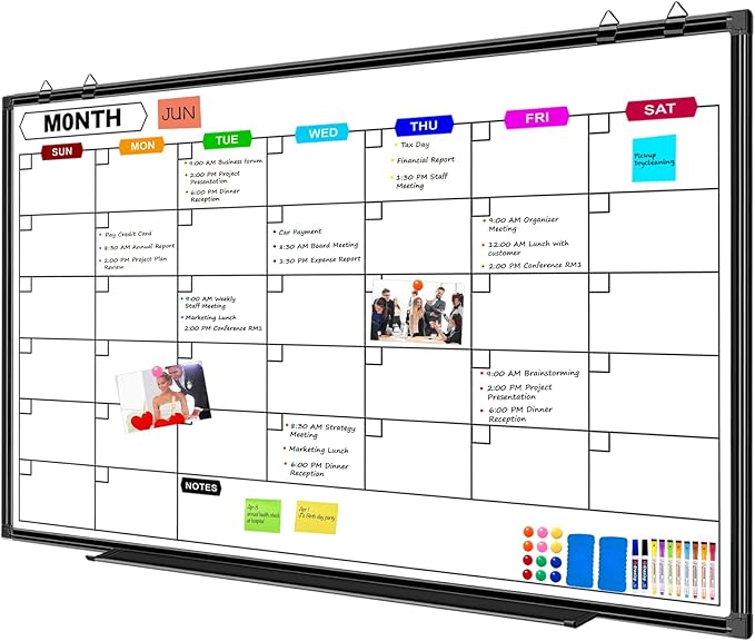 Large Dry Erase Calendar for Wall 72" x 40", Monthly Calendar Whiteboard with Black Aluminum Frame for Home School and Office Organization