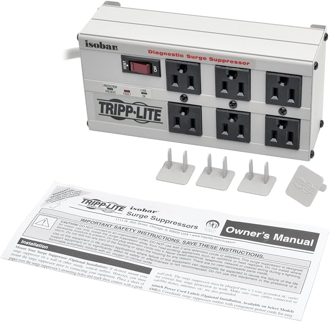 Tripp Lite IBAR6-6D Isobar 6-Outlet Surge Protector Power Strip, 6ft Cord with Right Angle Plug, Heavy-Duty Metal Housing, 3300 Joules, Lifetime Manufacturer's Warranty & $50,000 Insurance
